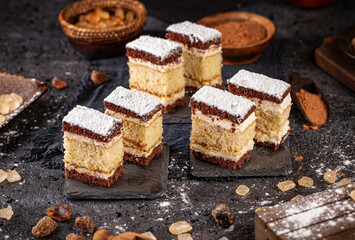 Fototapeta na wymiar Homemade layered mini sponge cake