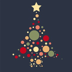 Green Christmas three as symbol of Happy New Year. Merry Christmas holiday celebration. Sparkle light decoration. Bright shiny design illustration