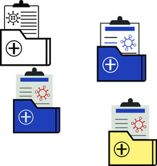 report icon in different style vector illustration. The theme of the corona virus two color and black report vector icons designed with the style of the fill, outline, line and stroke can be used for 