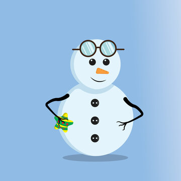 Illustration vector graphic of cute snowman wearing glasses. Blue background. Good for Christmas icons, Christmas stickers, Christmas book covers. © Fatur Wijaya