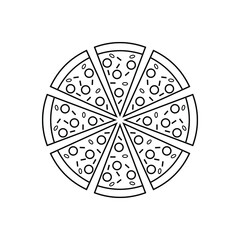 Black pizza on white background, sign for design, vector illustration