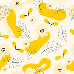 Abstract pattern with spots and leaves on a colored background