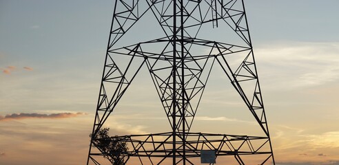 power lines in sunset