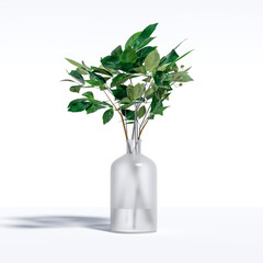 Ornate vase with flowers, isolated against white. 3d Rendering.