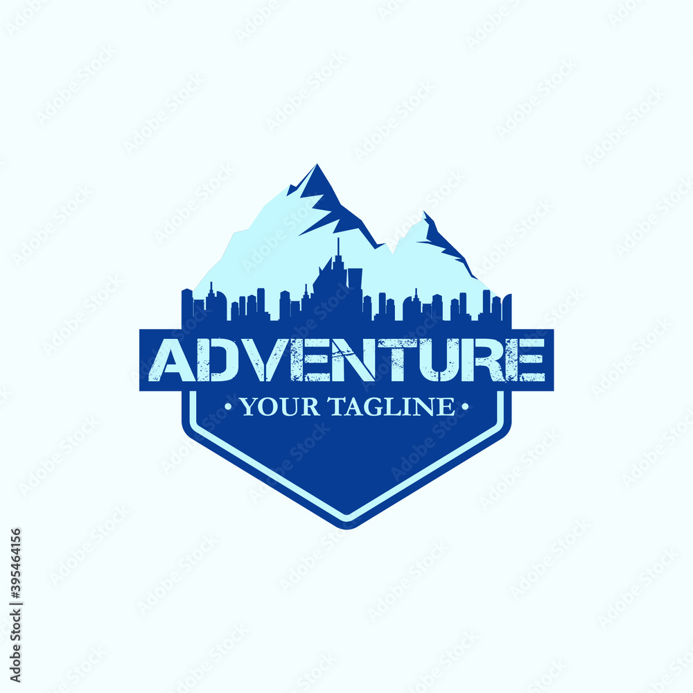 Wall mural adventure logo with mountain and city landscape