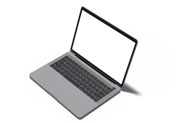 laptop with blank screen isolated against white, high angle, side view. 3d Rendering.