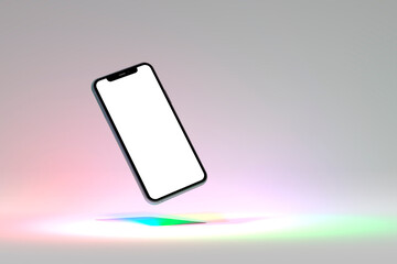 Generic Smart Phone In Colorful Lighting And Shadows, With A Blank Screen. 3d Rendering.
