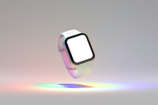 Generic Smart Watch In Colorful Lighting And Shadows, With A Blank Screen. 3d Rendering.