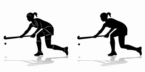 silhouette of a field hockey woman player, vector draw