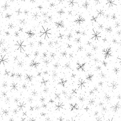 Hand Drawn grey Snowflakes Christmas Seamless Patt