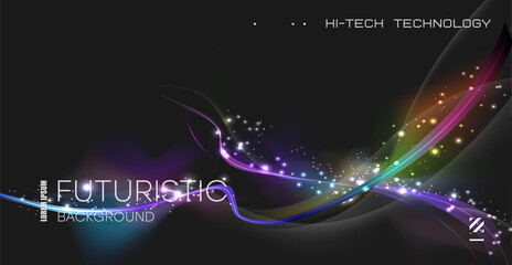 Neon glowing wavy lines. Light effect. Abstract festive background for parties, invitations, technology, futuristic, energy.