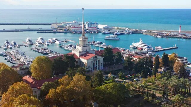 Aerial view of the city of Sochi during sunny autumn day. Russia
