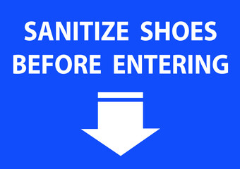 Social distancing concept for preventing coronavirus covid-19 with arrow and wording Sanitize shoes before entering on blue background. vector image.
