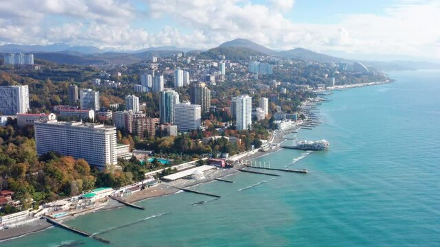 Aerial view of the city of Sochi during sunny autumn day. Russia