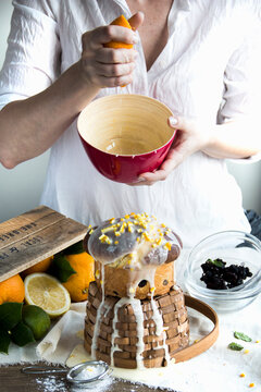 Kalombo (Easter cake, Italy) with orange juice and candied fruits