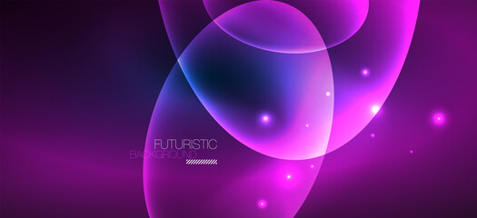 Neon ellipses abstract backgrounds. Shiny bright round shapes glowing in the dark. Vector futuristic illustrations for covers, banners, flyers and posters and other