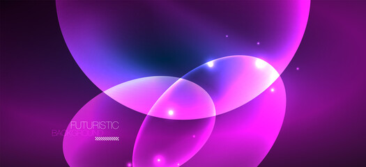 Neon ellipses abstract backgrounds. Shiny bright round shapes glowing in the dark. Vector futuristic illustrations for covers, banners, flyers and posters and other