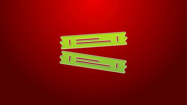 Green line Sugar stick packets icon isolated on red background. Blank individual package for bulk food products as coffee, salt, spices. 4K Video motion graphic animation