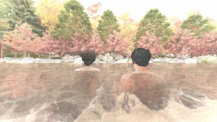 温泉　屋外　露天風呂　屋根なし　男湯170