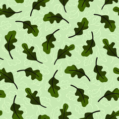 Vector seamless pattern with oak leaves; for wrapping paper, greeting cards, posters, banners, packaging.
