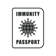 Covid-19 immunity passport. Coronavirus immune pass icon. Corona virus vaccine sertification label symbol. Pandemic vaccination proof info sign. Vector illustration image.