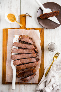 Peanut butter brownies cut into slices
