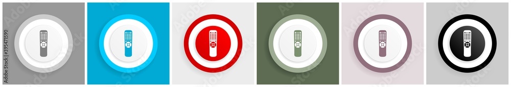 Aufkleber tv remote control, television icon set, colorful flat design vector illustrations in 6 options for w