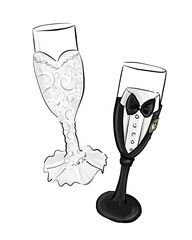 Bride and Groom Champagne Glasses. Vector illustration  isolated on a white background. - 395472777