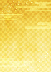 【和柄背景画像素材】かすみと市松模様の背景金 縦位置