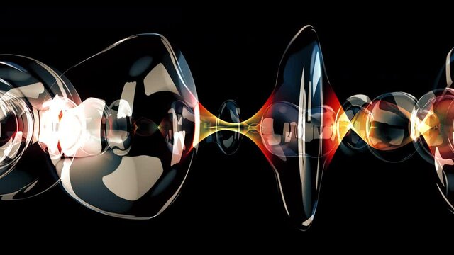 abstract 3D animation of liquid glass object isolated on black background