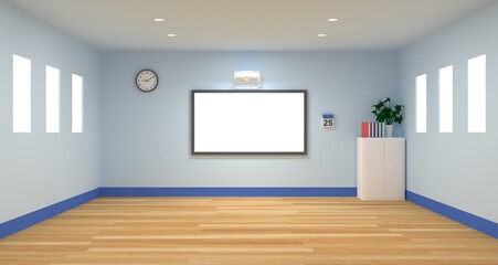 3d illustration of Modern Class Room with Blank Screen Projector 
