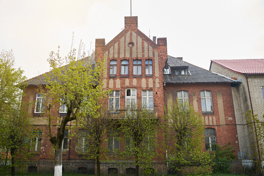 Gusev, Kaliningrad Region, Russia - May 2, 2020: Historical buildings of the city of Gusev.