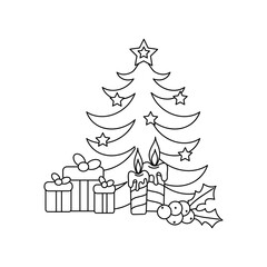 Coloring book for kids. Cute Christmas or winter doodle composition. Hand-drawn vector sketch