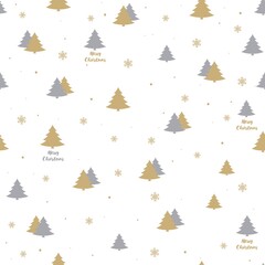 Beautiful Christmas print with Christmas trees. Seamless gold and grey background.