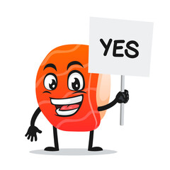 vector illustration of sushi mascot or character holding sign says yes
