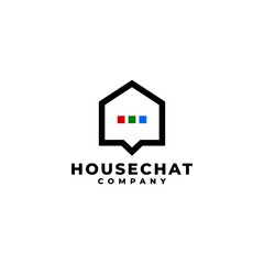 combination of house and bubble text. home logo.