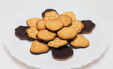 Chocolate chip cookies on a white plate