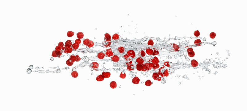 Raspberries with a splash of water