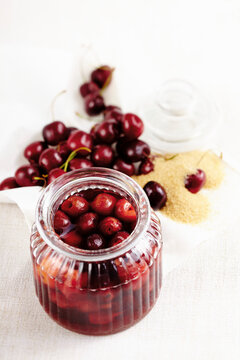 Preserved rum cherries with brown sugar