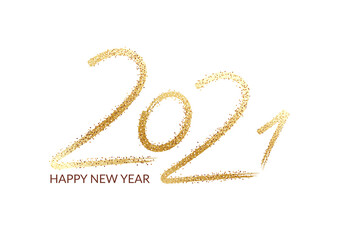 Happy New Year 2021 symbol. Text design logo. Vector illustration for cover, brochure and calendar. 2021 isolated on white background. Vector New Year logo in color