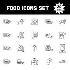 Flat Style Food Icon Set In Black Line Art.
