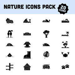 Glyph Illustration Of 20 Nature Icon Pack In Flat Style.