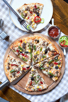 Meat Pizza with Vegetables
