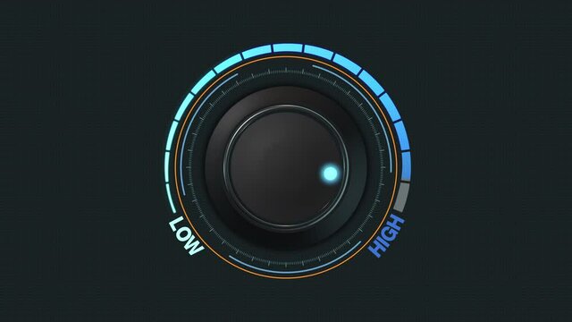 front view of a knob rotating from low to high, concept of high performance (3d render)