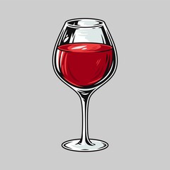 Colored glass of red wine alcohol liquid vector monochrome cocktail bar menu