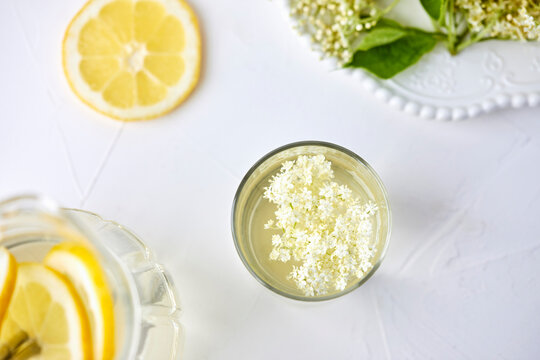 Homemade elderflower juice in a glass