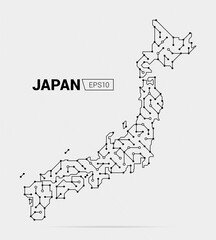 Abstract futuristic map of Japan. Electric circuit of the country. Vector illustration.