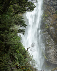 Fototapeta na wymiar Devil’s Punchbowl waterfall in Arthur’s Pass, South Island, New Zealand