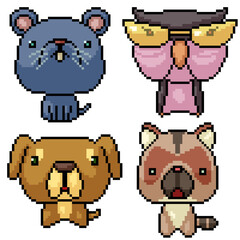 pixel art set isolated big head animal