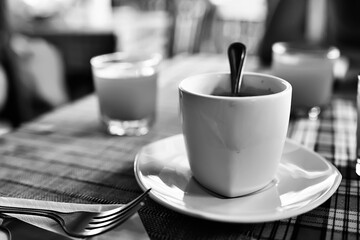 morning coffee cup / breakfast concept cheerfulness happiness drink in a cup